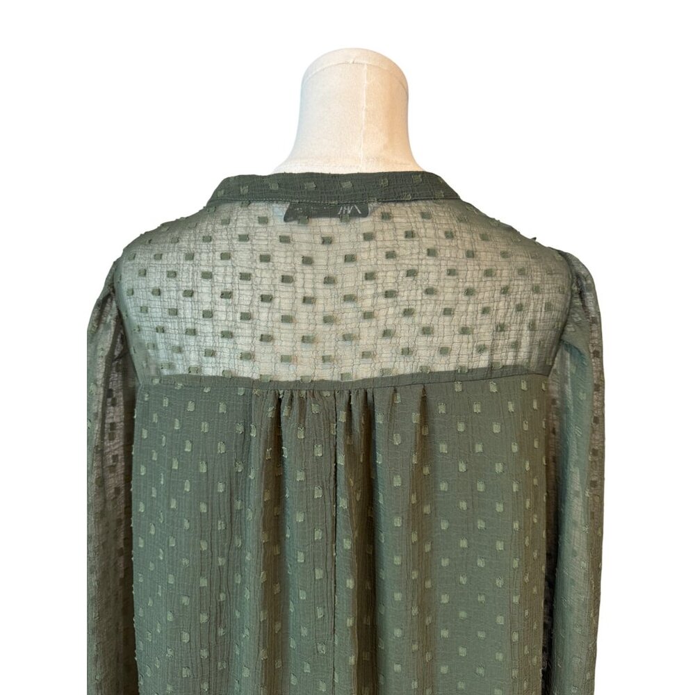 2/$30 ZARA Olive Green Small Sheer Textured Long Sleeve Dress - Picture 9 of 15